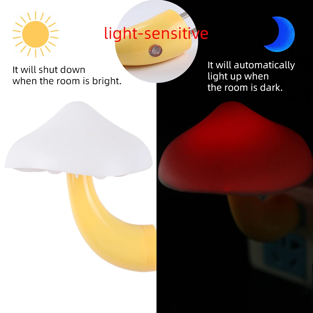 LED Night Lights Christmas Gift Mushroom Shape Bedroom Decor Wall Lamps Light Control Plug-in Corridor Lamp Night Light