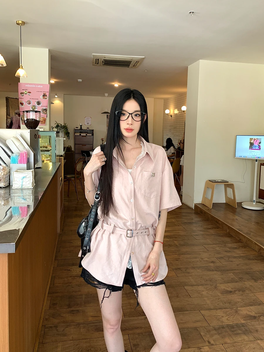 

Повседневный свободный женский топ с коротким рукавом розового цвета, летний дизайн, подчеркивающий талию, от Cha Cha Home