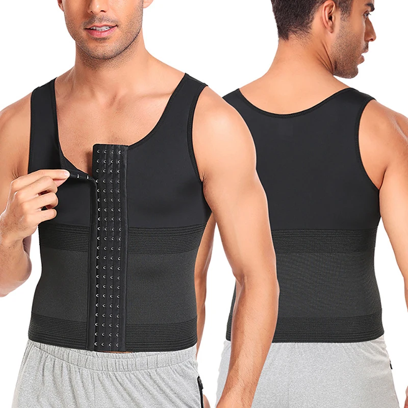 4 Rows of Hook Vest Tummy Control Waist Trainer Tank Top Mens Body Shaper Compression Shirts Shapewear Slim Abdomen Belt Sheath