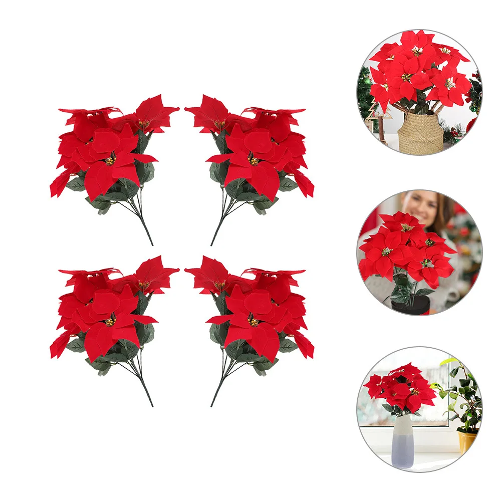 

4Pcs Lifelike Fake Poinsettia Flowers Realistic Christmas Artificial Decoration for Home Office Table Floral Arrangements
