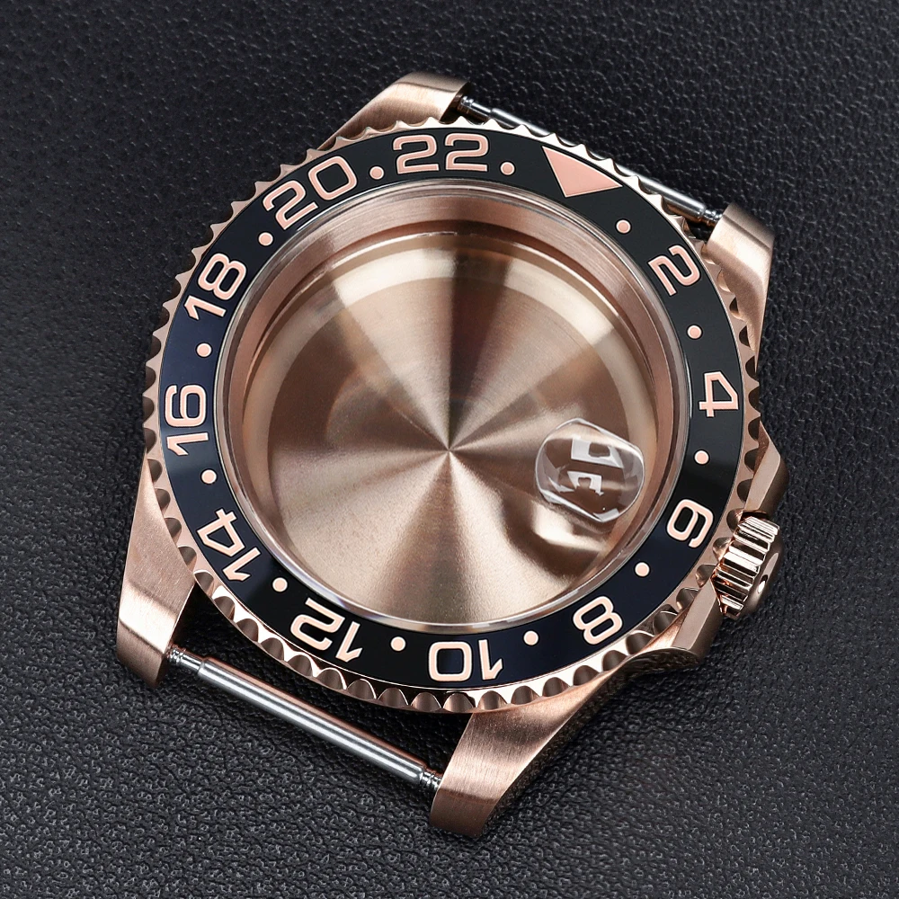 Boîtier de montre en or Rose 40mm, verre saphir pour NH35 NH36 NH34 NH38 4R36 Miyota8215 8205 Eta2824, mouvement SUB GMT, accessoires de montre