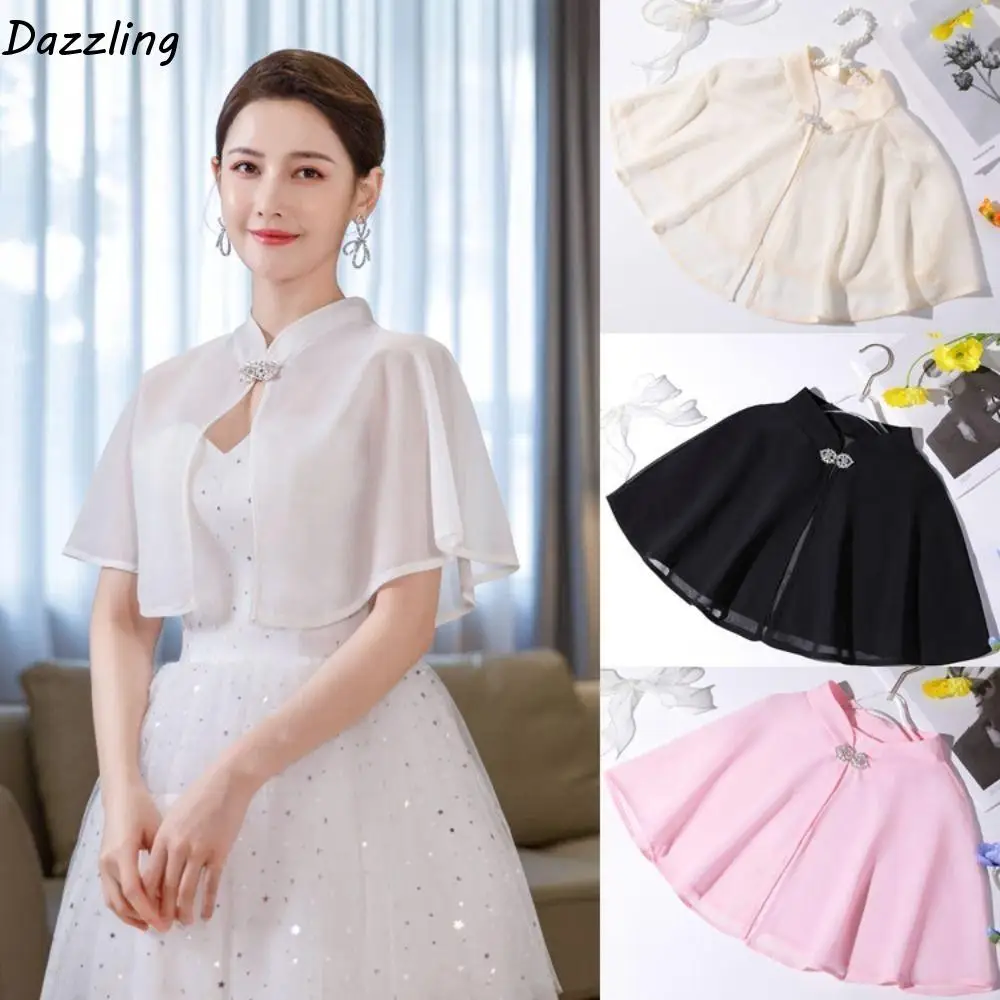 

Luxury Chiffon Bride Wedding Dress Shawl Transparent Solid Color Evening Dresses Scarves Formal Sunscreen Cheongsam Cape Party