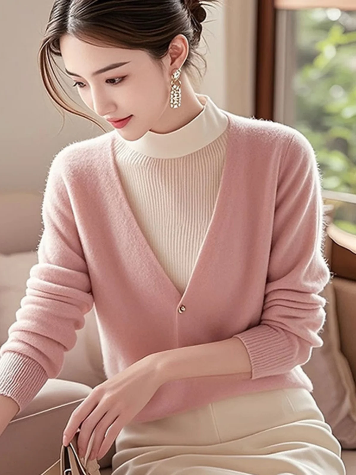 

Women's Stand Collar Knitted Sweater Slim Fit Base Layer irt Faionable Inner Wear Autumn Winter New Arrival Camere