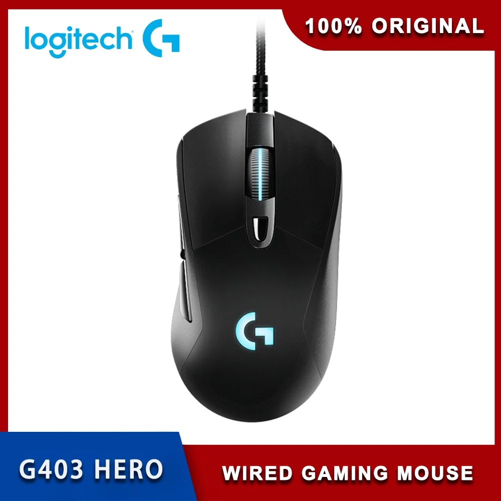 

Проводная игровая мышь Logitech G403 Hero с подсветкой MAX DPI, датчик 25600, регулируемая мышь HERO 25K, поддержка Windows и macOS