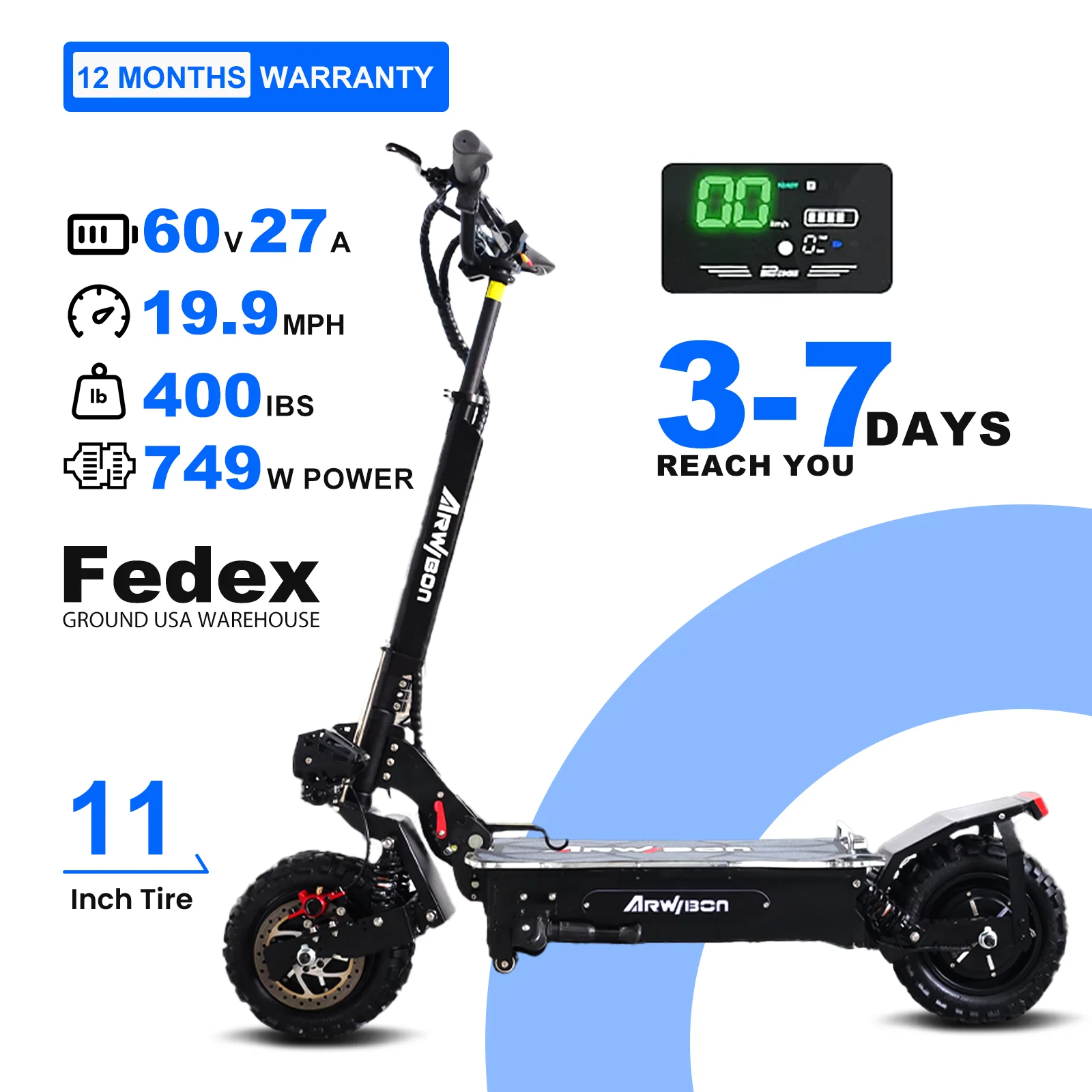 2800w Dual Motor Electric Scooter,  40MPH 11 