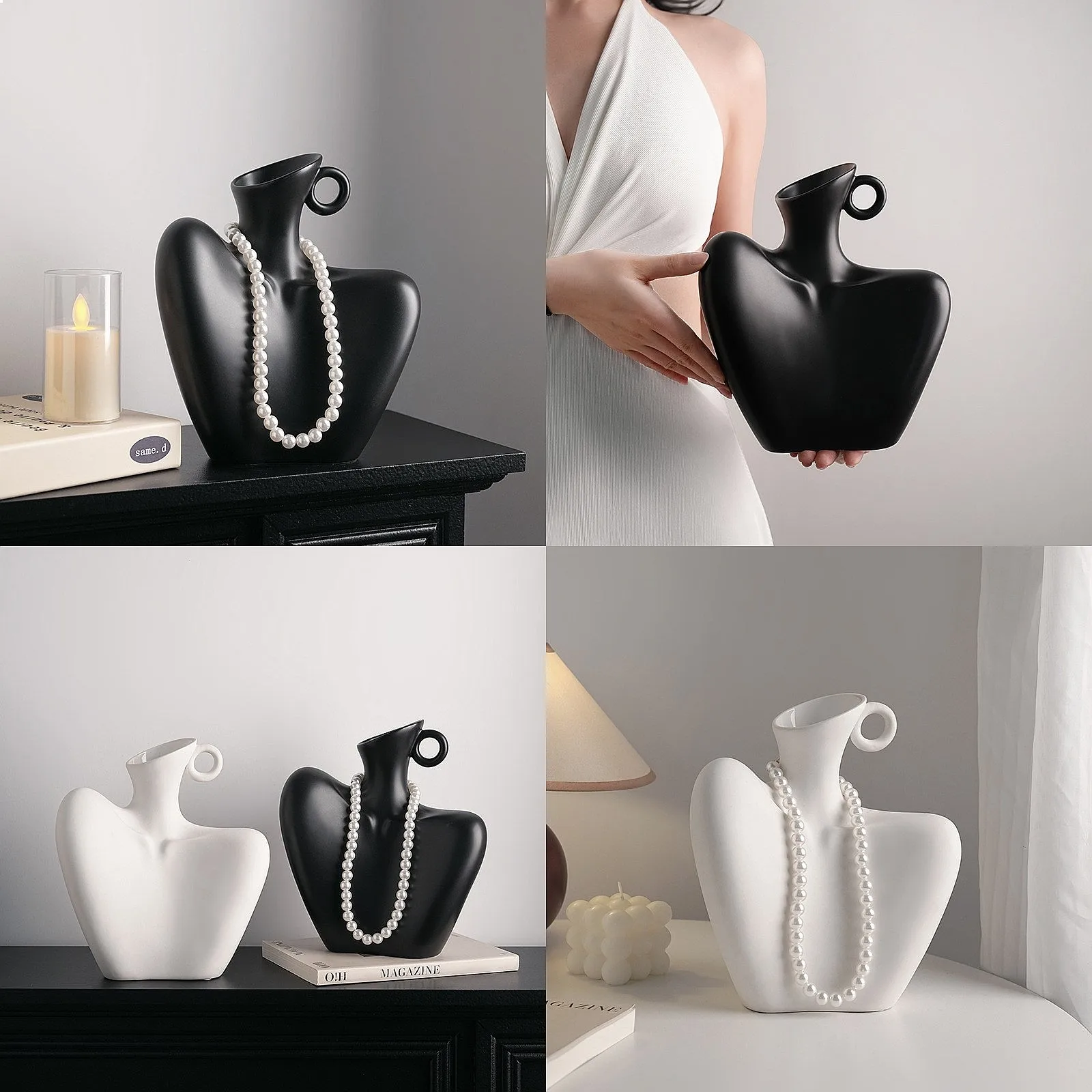 Ceramic Wabi-Sabi Figurine Vase for Living Room TV Cabinet Decor, Zen Minimalist Tabletop Ornament