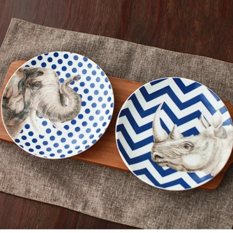 Ceramic Dessert Cake Plate Dinner Plates Sets Cute Animal Tableware Porcelain Dinner Set Plates and Dishes 4 pieces