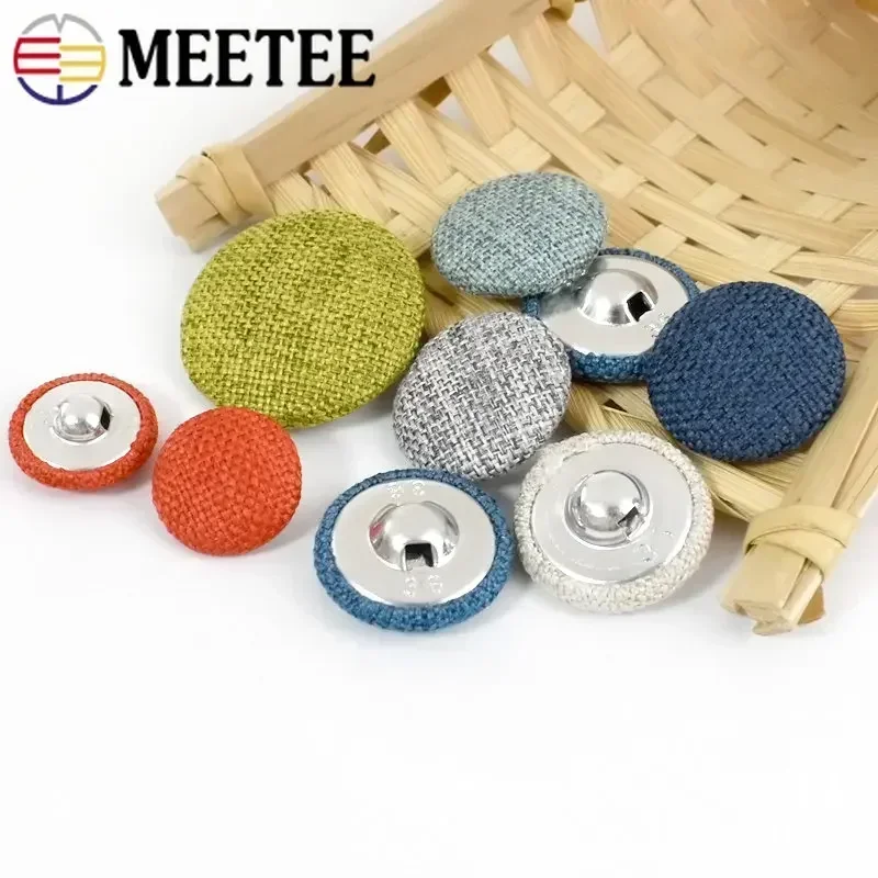 30Pcs 11-30mm Metal Linen Covered Button For Clothes Sofa Cushion Decor Round Shank Buttons DIY Suit OverCoat Sewing Accessories