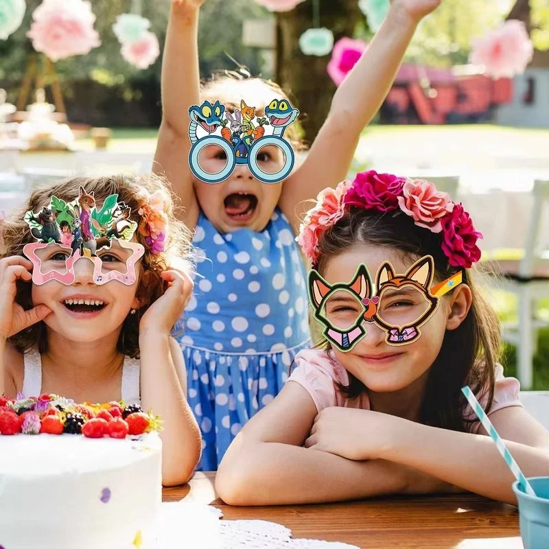 อุปกรณ์ตกแต่งธีมงานปาร์ตี้สติทช์จากดิสนีย์และซูโทเปีย 2 แว่นตากระดาษสำหรับถ่ายรูป คอสเพลย์ อุปกรณ์ประกอบฉากงานวันเกิด