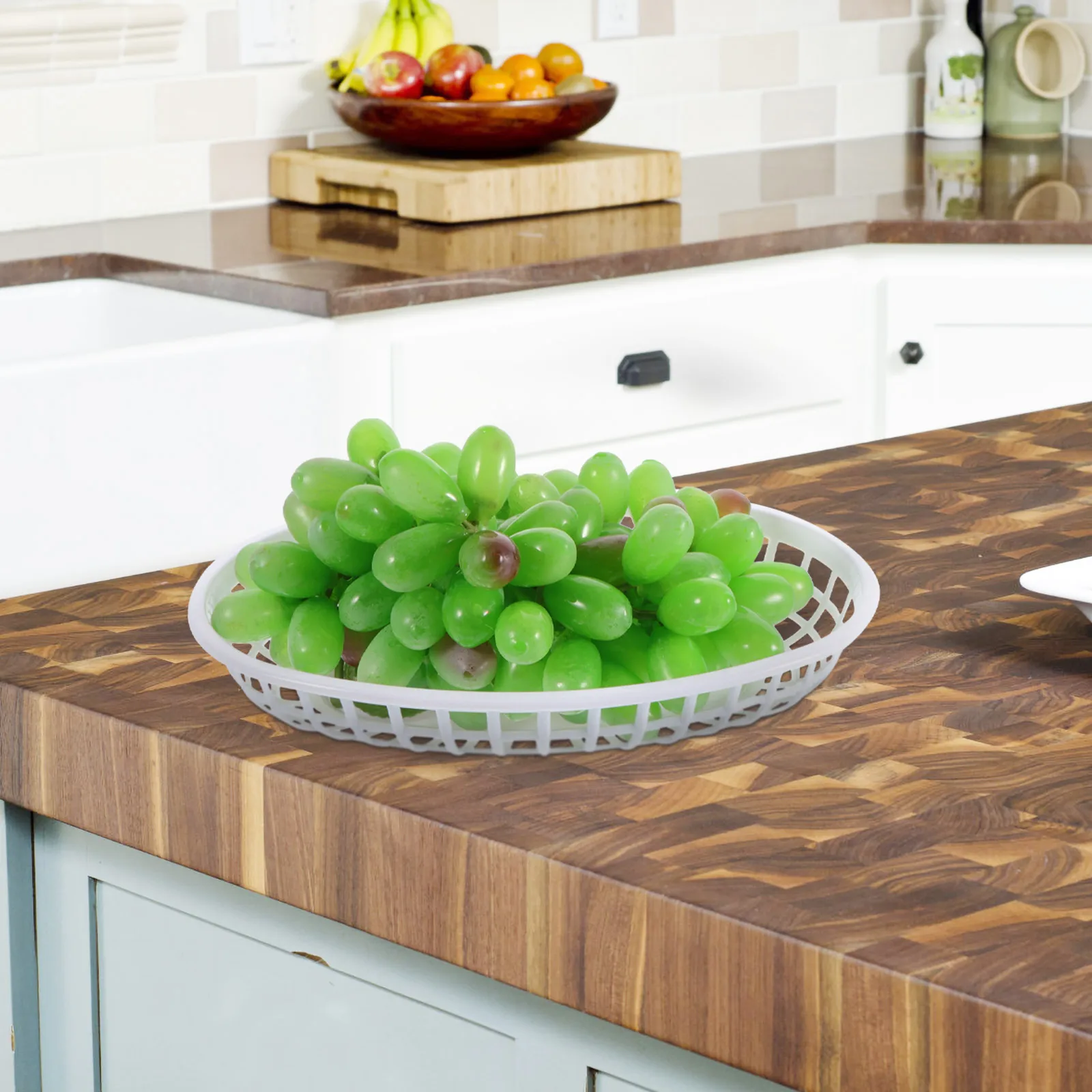 

4pcs White Storage Baskets Desk Restaurant Chip Burger Tray Oval PP Material Easy Clean Fruit Snack Holding Trays