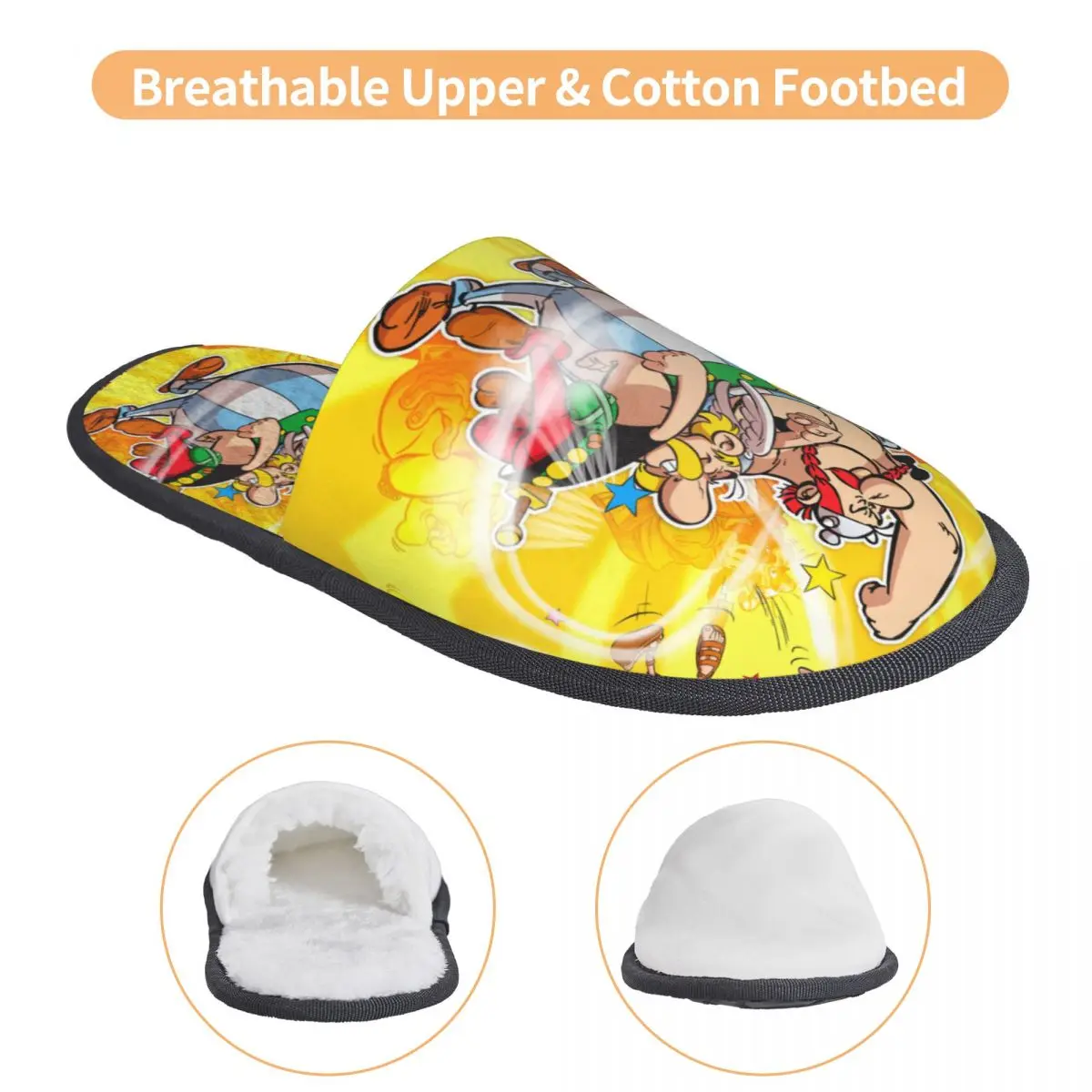 Personalizado feminino aventura quadrinhos asterix casa chinelos macio quente mangá getafix obelix espuma de memória chinelo macio sapatos internos