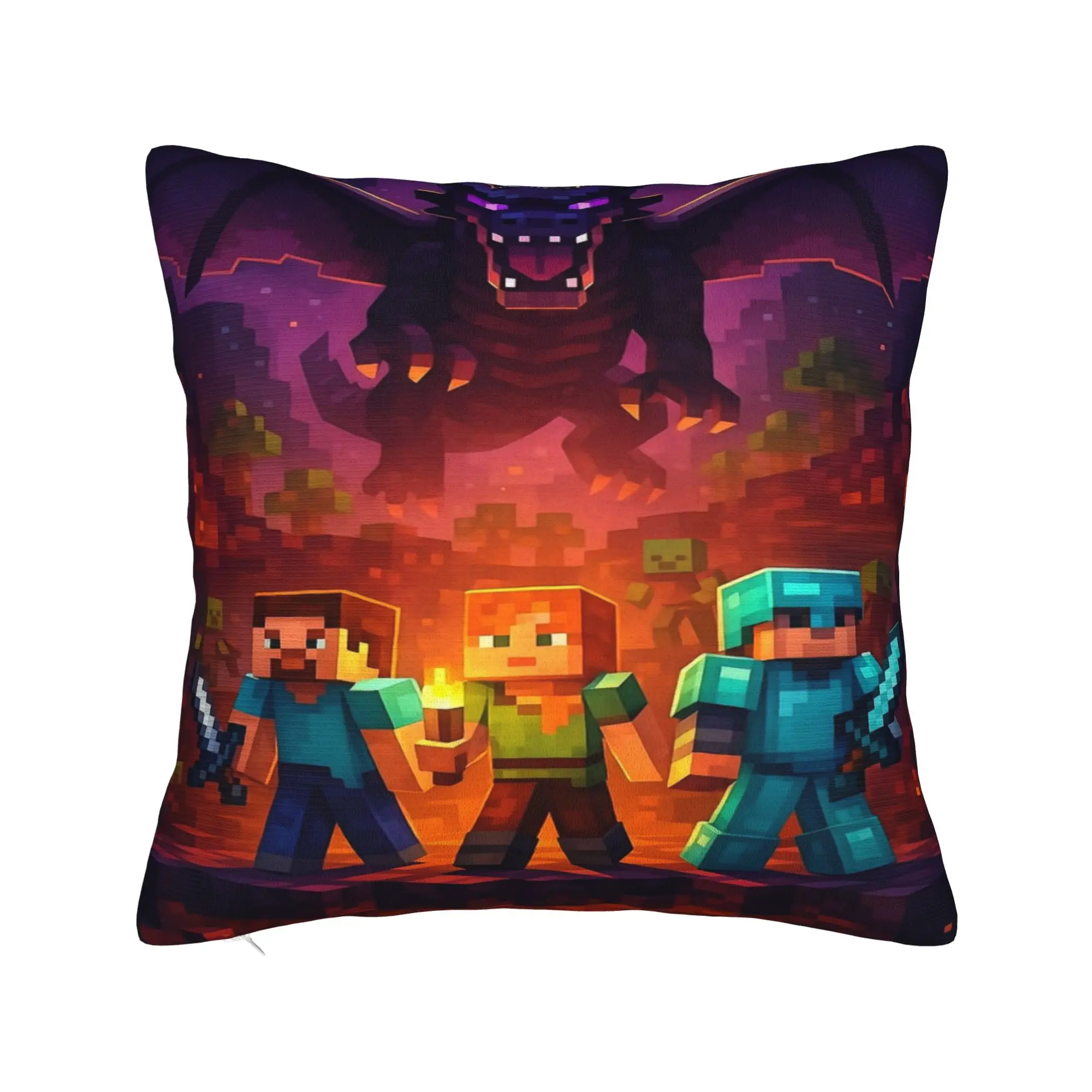 M-Minecrafts Mob Mass Gathering Pillow Cover  Vintage Pillow Case For Sofa Couch Bed Living Room Comfy Cushion Cover Gift Idea