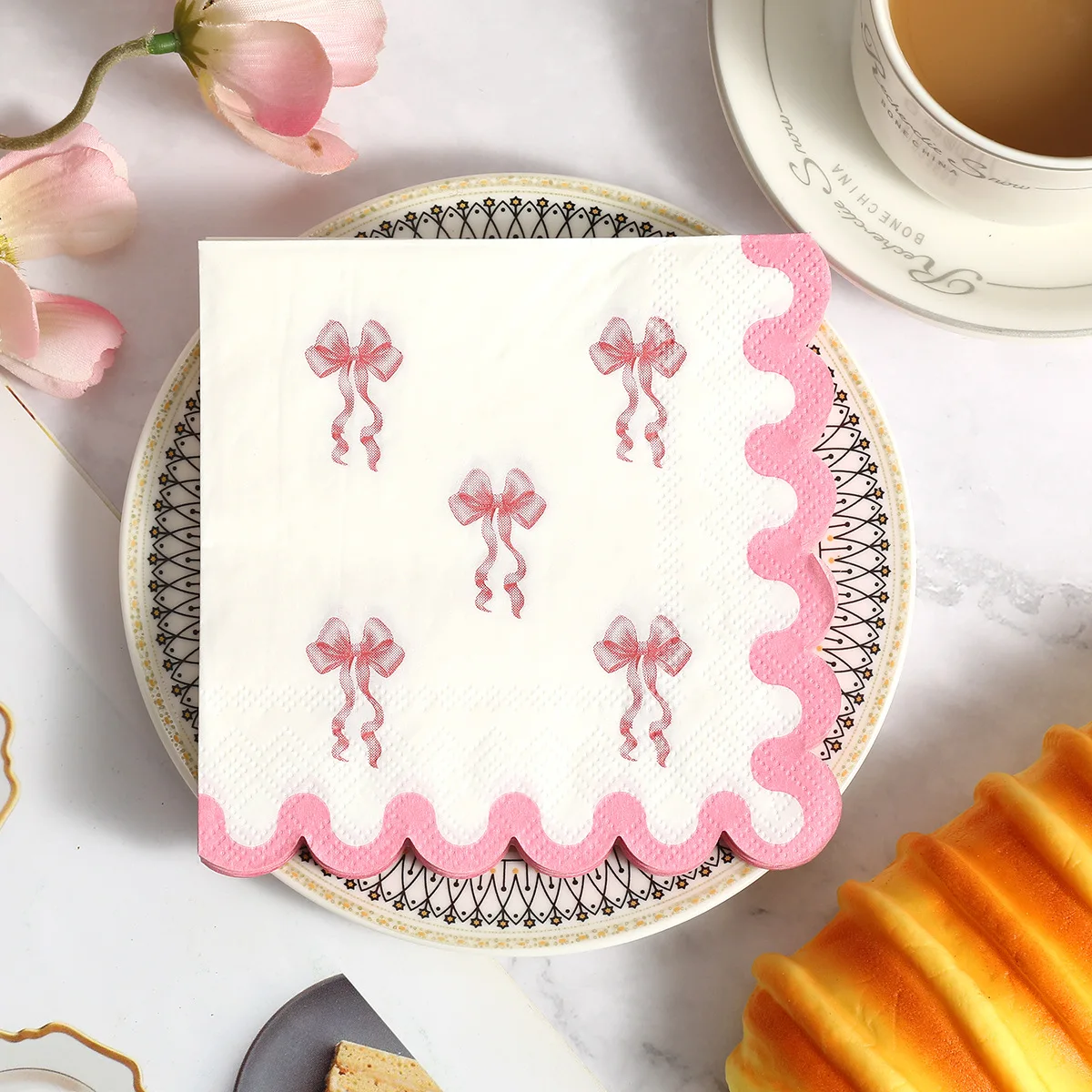 20Pcs/bag Pink Bow Theme Disposable Paper Napkins Tissues Towel for Kids Girl Birthday Baby Shower Wedding Party Decoration