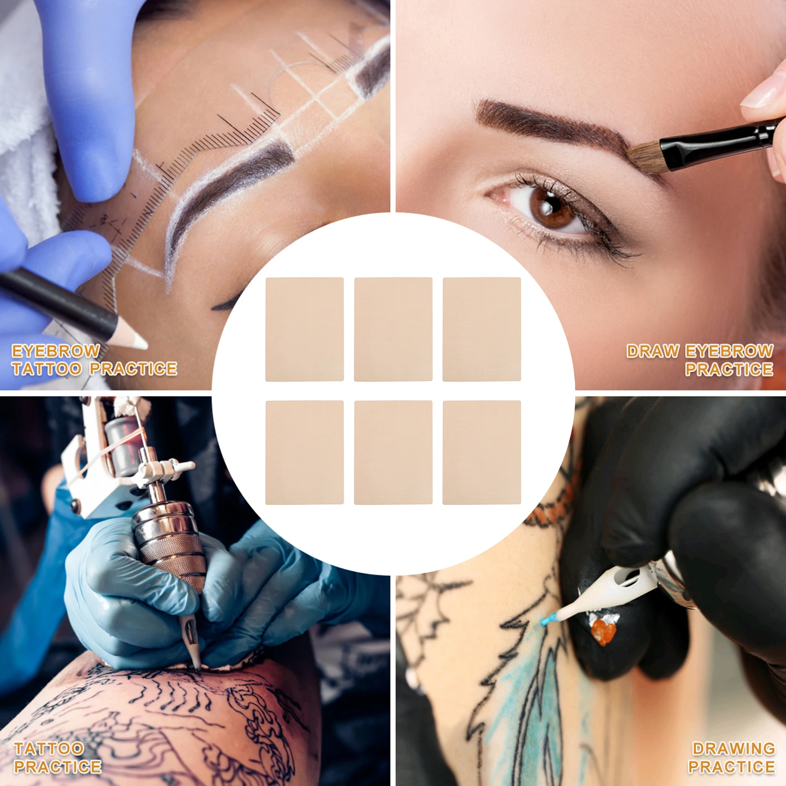 

6pcs Tattoo Practice Skin Rubber Sheets Eyebrow Microblading Double Sided Flexible Testing Progress Without Pigment