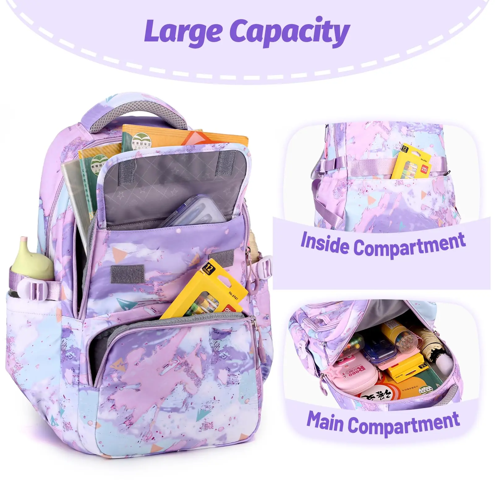 NEW School Backpack for Girls Teens Kids Elementary School 3 Pieces Lightweight Backpack with Lunch Bag and Pencil Case