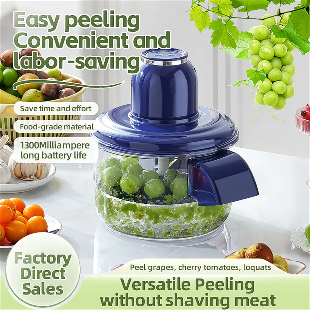

Electric Grape Peeling Machine Stainless Steel Kitchen Peeler High-Speed Fruit Skin Remover Tool Rechargeable Home Commercial Pe