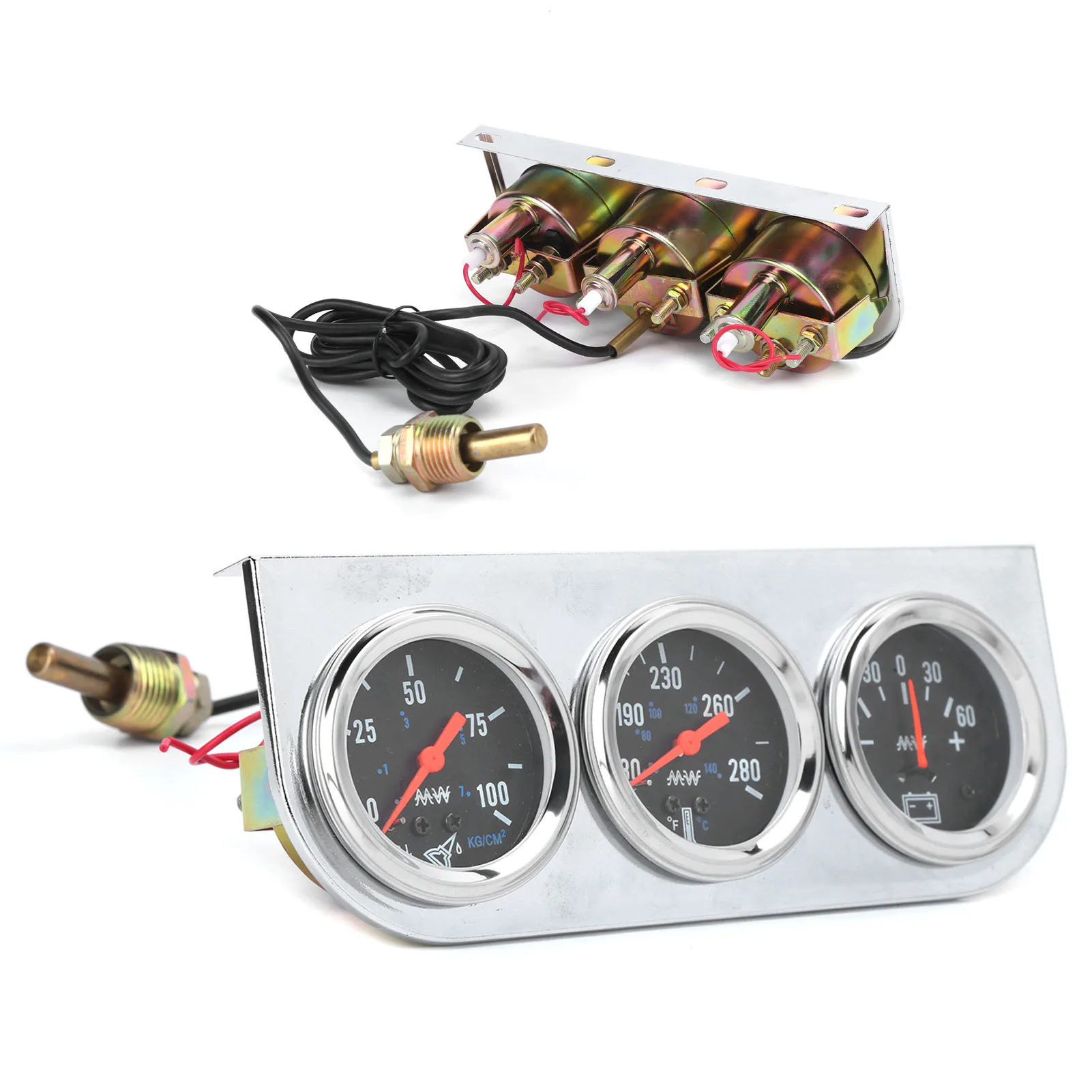 

2in Triple Gauge Set 3‑In‑1 Water Temp Oil Pressure AMP Meter Universal for 12V Car Boat Truck