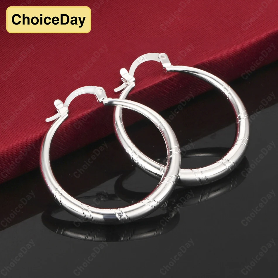 

ChoiceDay 925 Sterling Silver 40/50/60mm Exquisite Round Earrings Women Party Fashion Wedding Jewelry Accessories