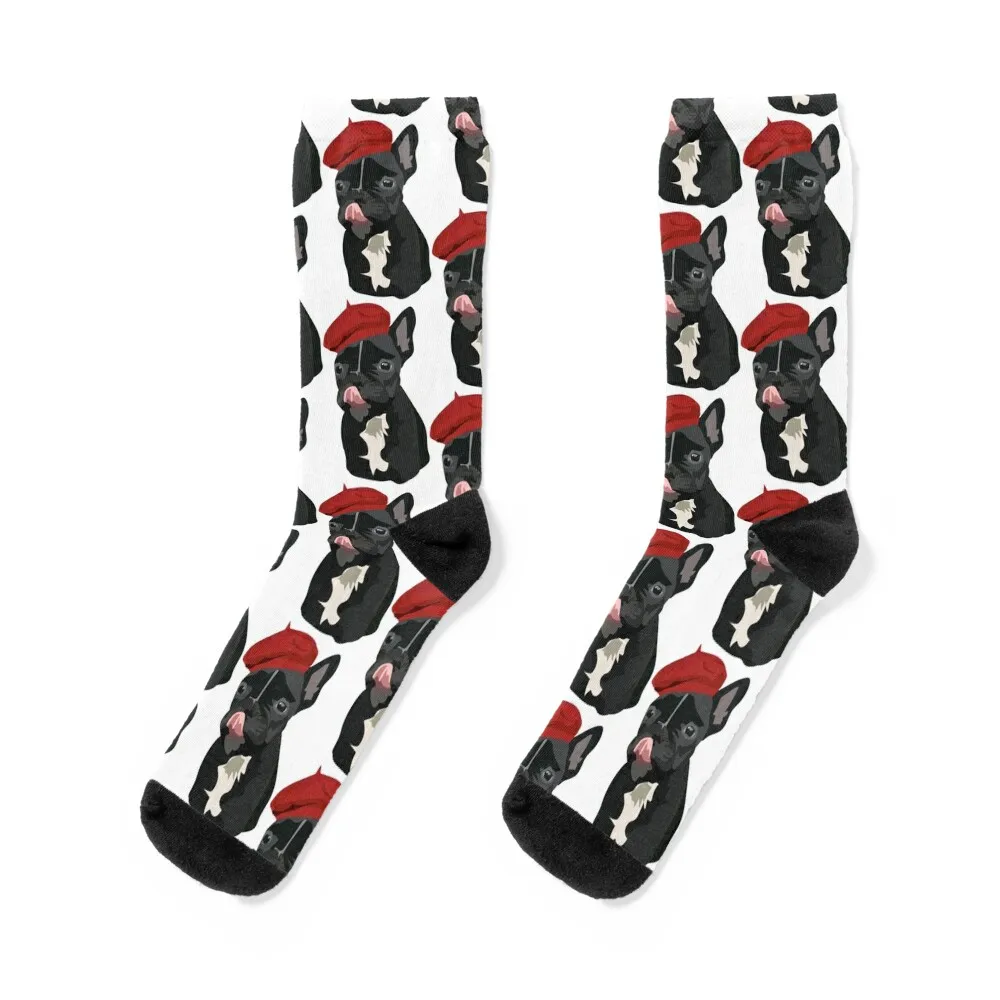 

Black French Bulldog with Beret Socks winter thermal Soccer Stockings Men's Socks Luxury Women's