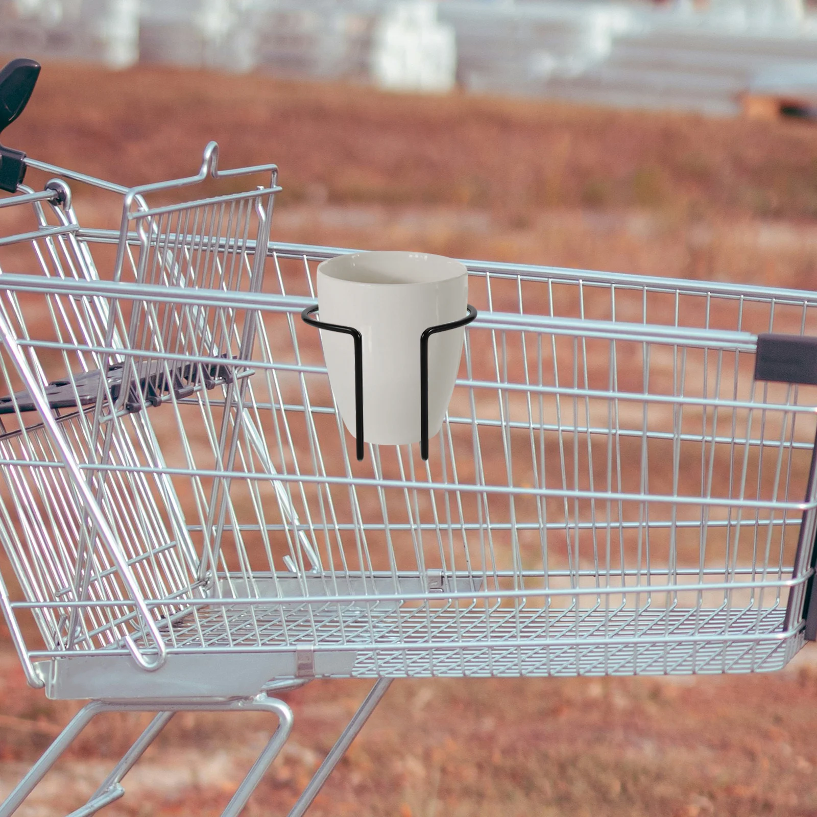 

Cart Cup Holder Attachment for Shopping Trolley with Anti-Slip Base Holds Mug Bottle Water Organizer Space-Saving Universal Fit