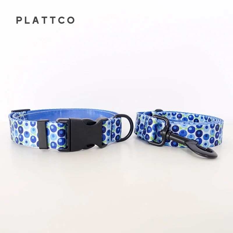 PLATTCO  nylon dog bow tie collar leash set BLUE BERRY BOX personalized collar with safety buckle for small medium large PDC328