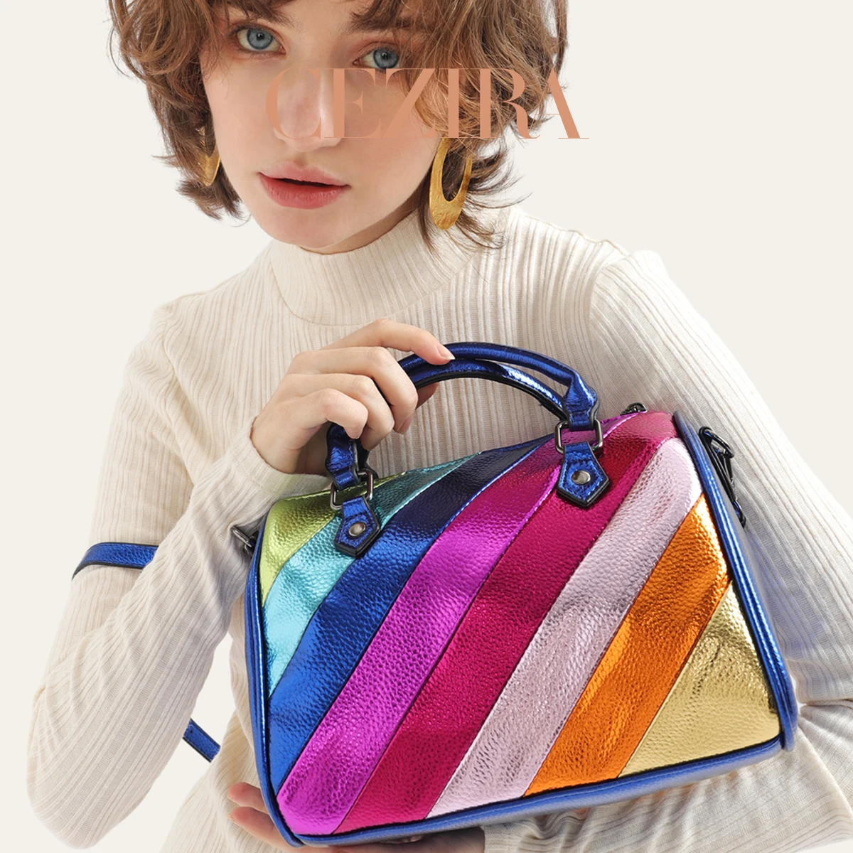 CEZIRA-Bolsa Boston Metálica d - Luxury Bags That Are Vegan avaliação e preço