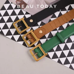 BEAUTODAY Belt Women Genuine Cow Leather Solid Color Vintage Aligator Print Golden Buckle Ladies Jeans Dress Waistband B61