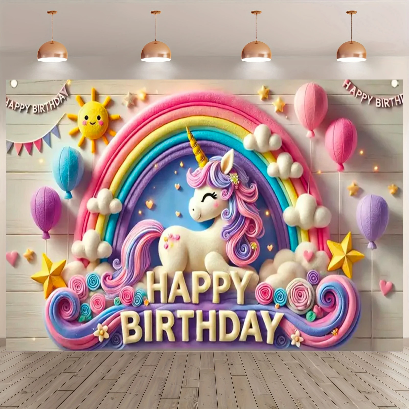 Rosa 3D Einhorn Hintergrund Mädchen Geburtstag Party Kuchen Tischdekoration Lieferungen Banner Baby Taufe Geschenk Fotografie Requisiten – Detail 15