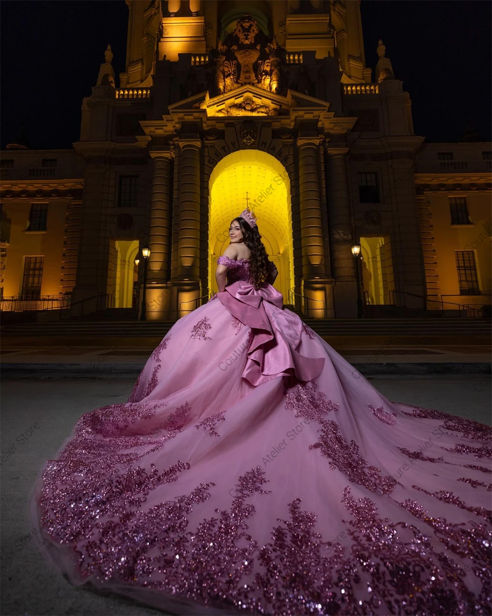 Romântico rosa lantejoulas renda quinceanera vestidos, doce vestido de baile dezesseis, querido espartilho, vestido de casamento, 15 quin