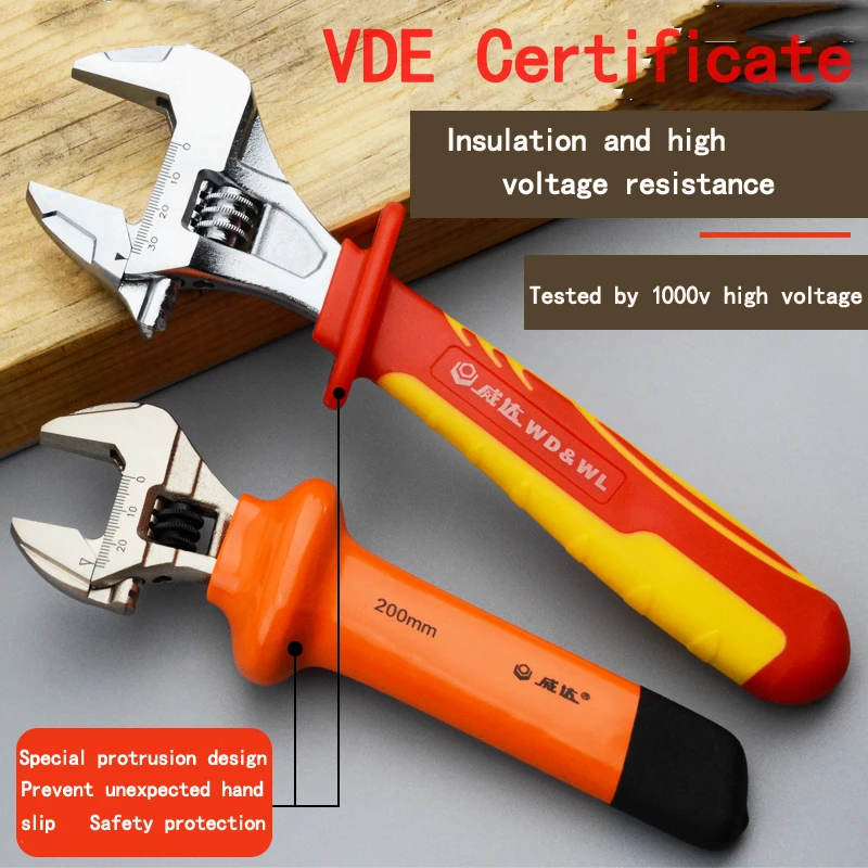 Heavy-duty adjustable wrench, large opening, multi-function, absolutely resistant to high voltage 1000V