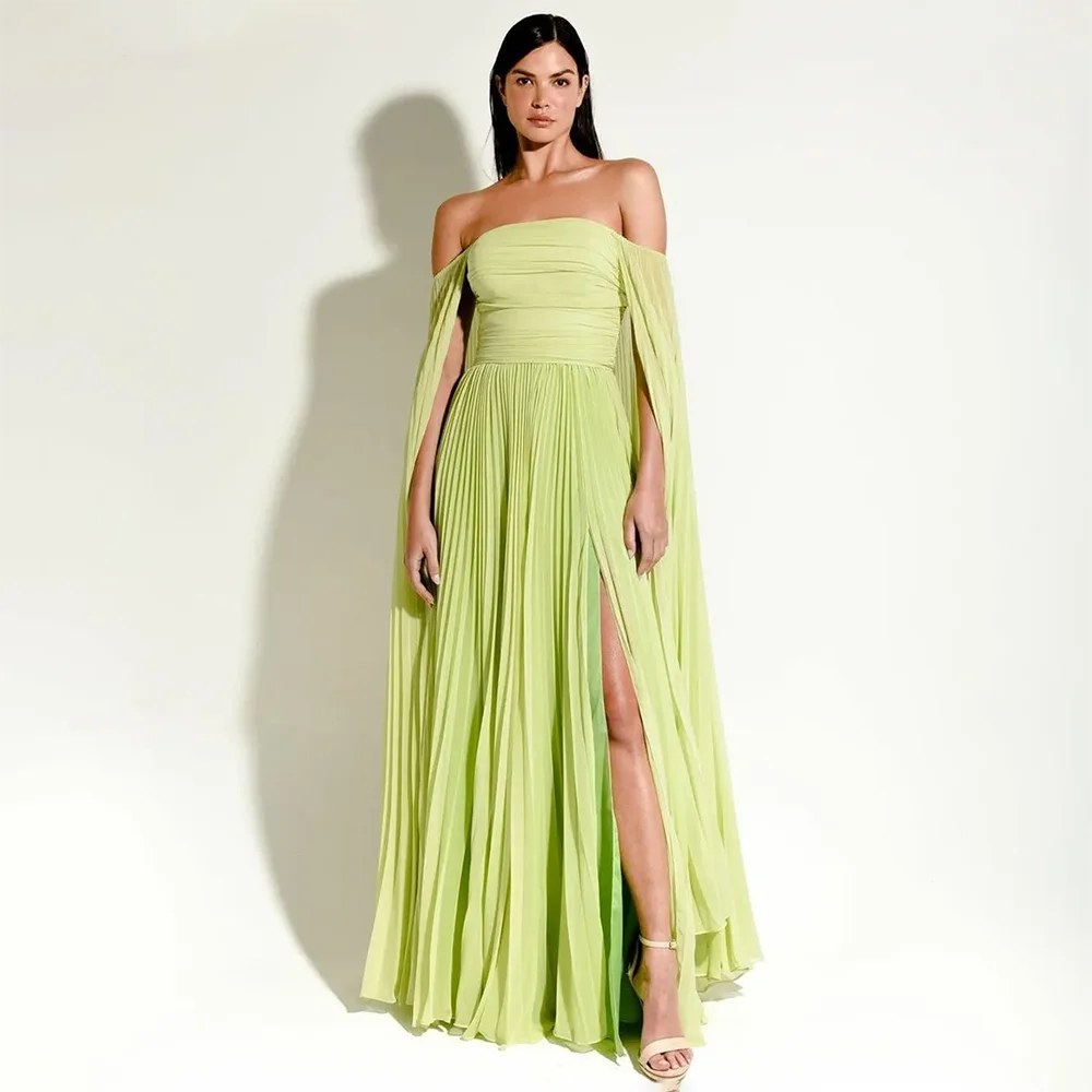 

Elegant Long Chiffon Green Prom Dresses A-Line Bateau Neck Floor Length Party Dress Maxi Formal Evening Dresses