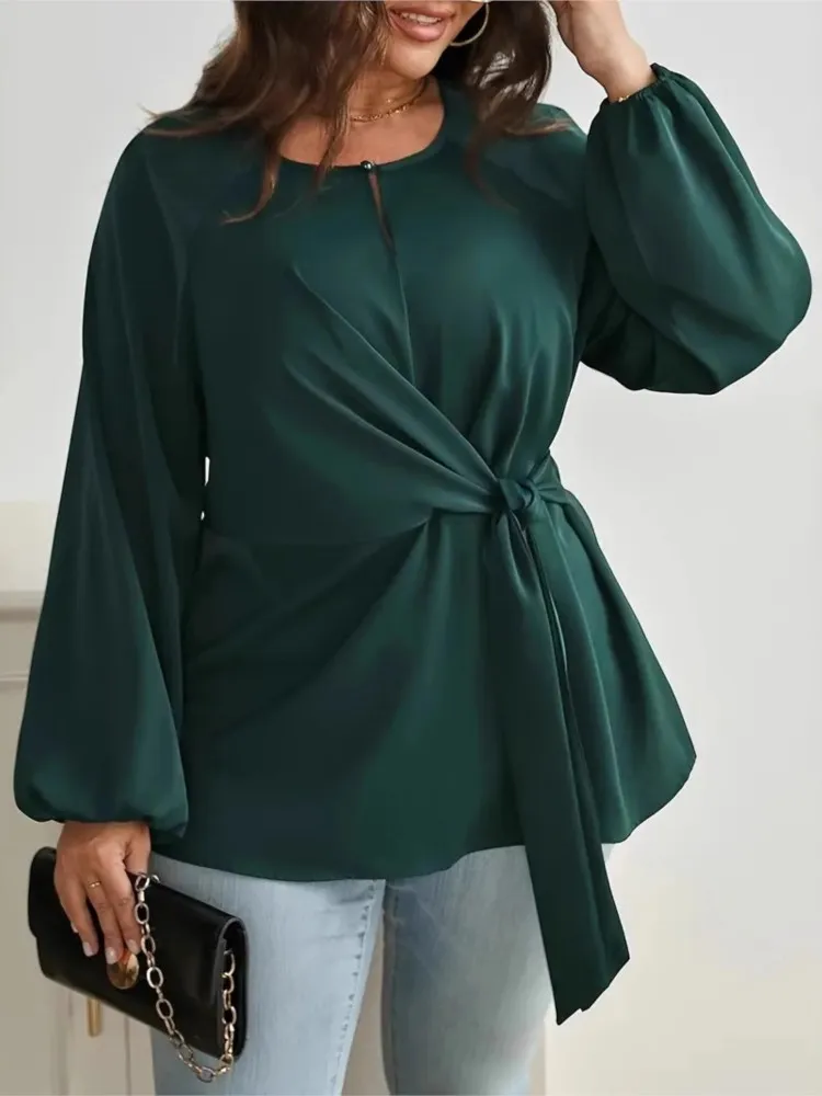 Plus Size Autumn Pullover Tops Women Long Sleeve Slim Waist Fashion Irregular Pleated Ladies Blouses Loose Casual Woman Tops