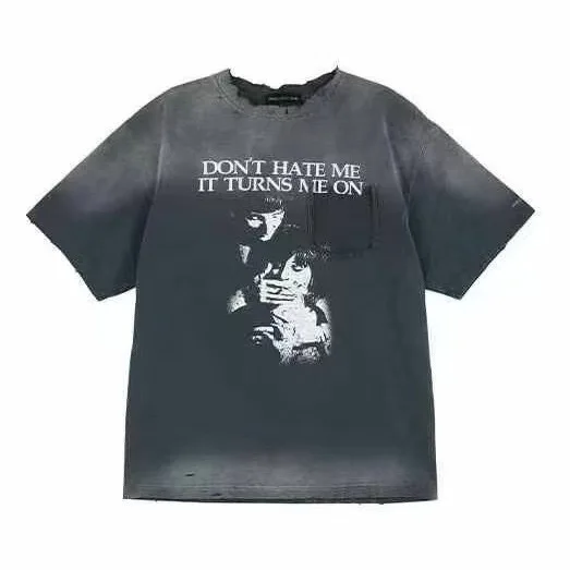 PROJECT G/R Gradient Fade Antique-Damaged Antique-style Human Portrait Letterprint Short-Sleeved T-Shirt Grailz Protocol Index