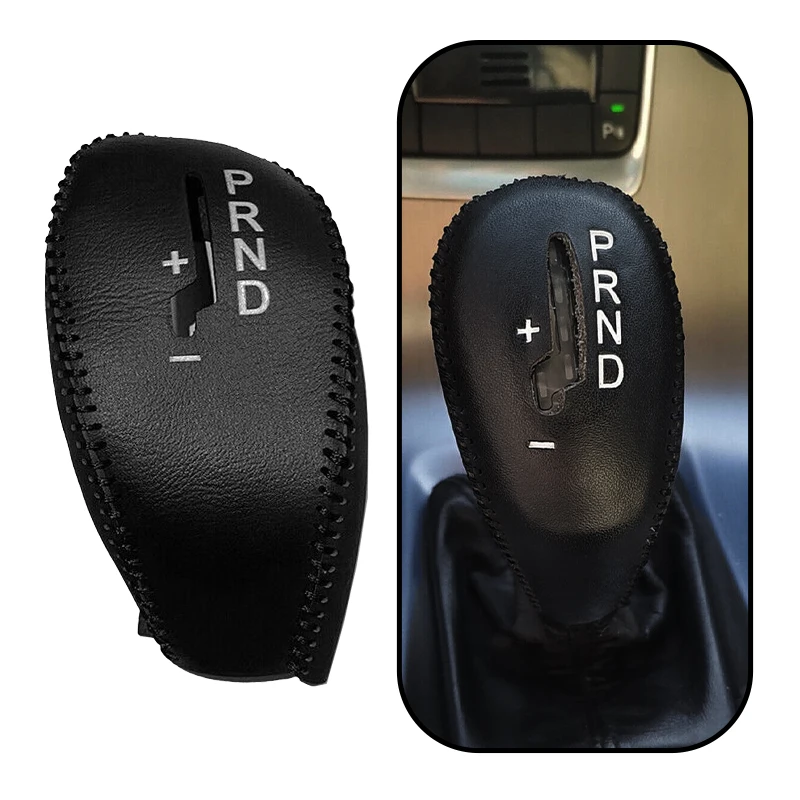 Pomo de cambio de marchas de cuero cosido a mano, cubierta embellecedora negra para Volvo S60, XC60, V40, V60, 2017, 2016, 2015, 2014