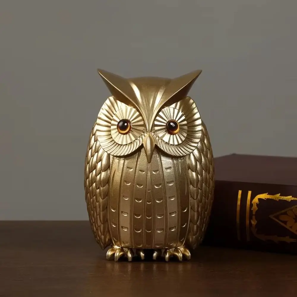 

Kawaii Cute Golden Owl Figurine Mini Durable Owl Desk Craft Creative Exquisite Animal Sculpture Craft Living Room