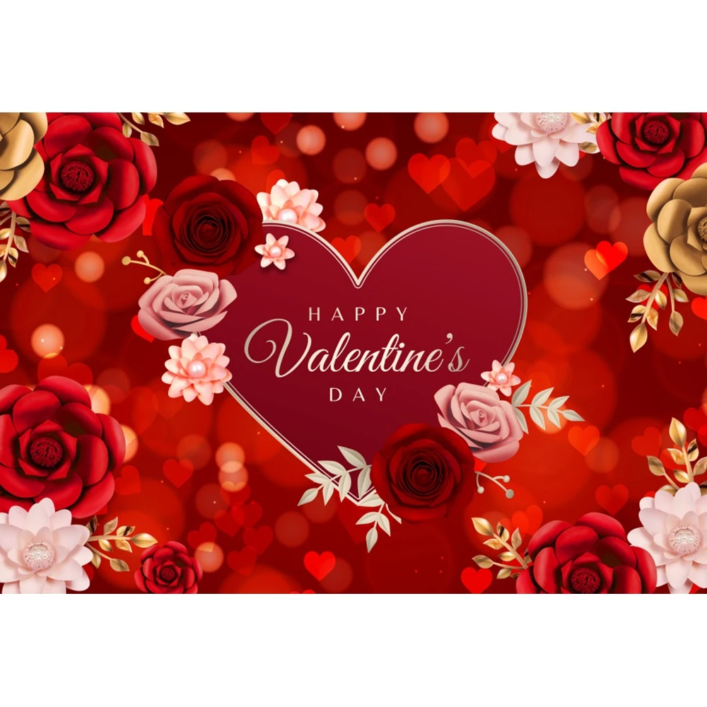 Valentine's Day Rose Love Heart Backdrop Photography Couple Anniversary Portrait February 14 Party Decor Background Photo Studio