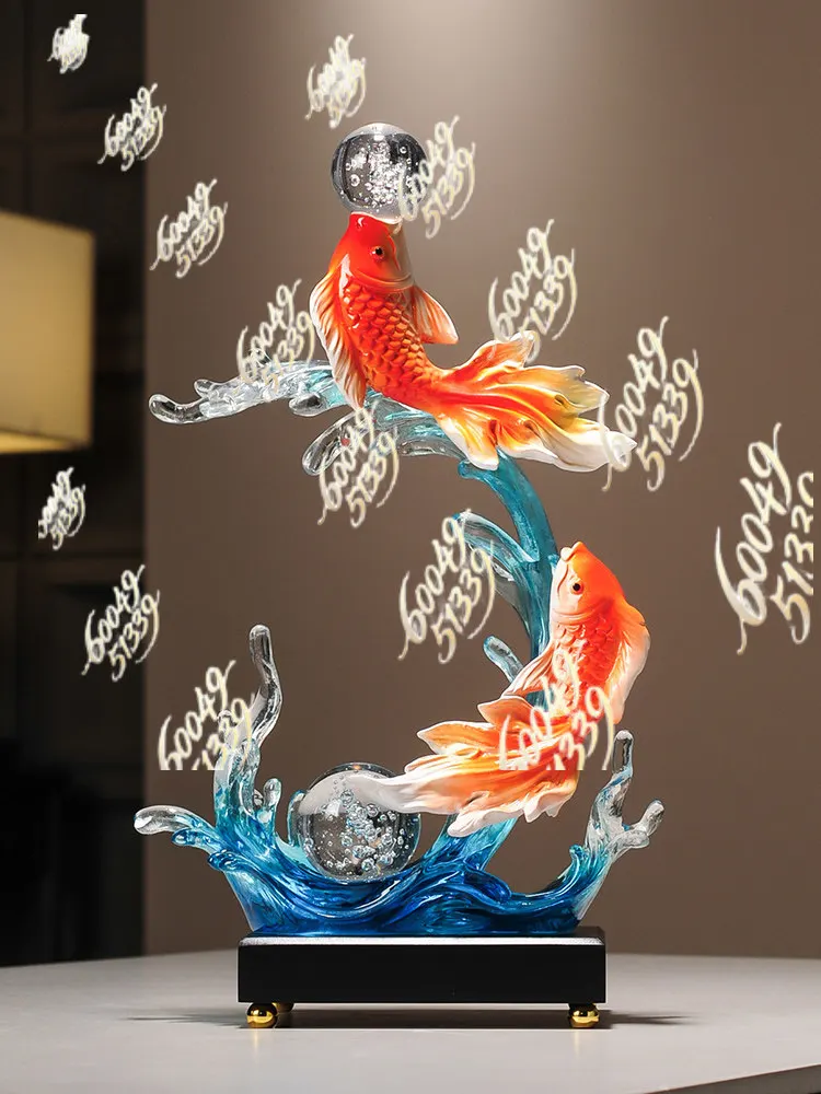 Wind and water rising koi fish ornaments attract wealth apply to living room accessible luxury high-end chinoiserie decorations