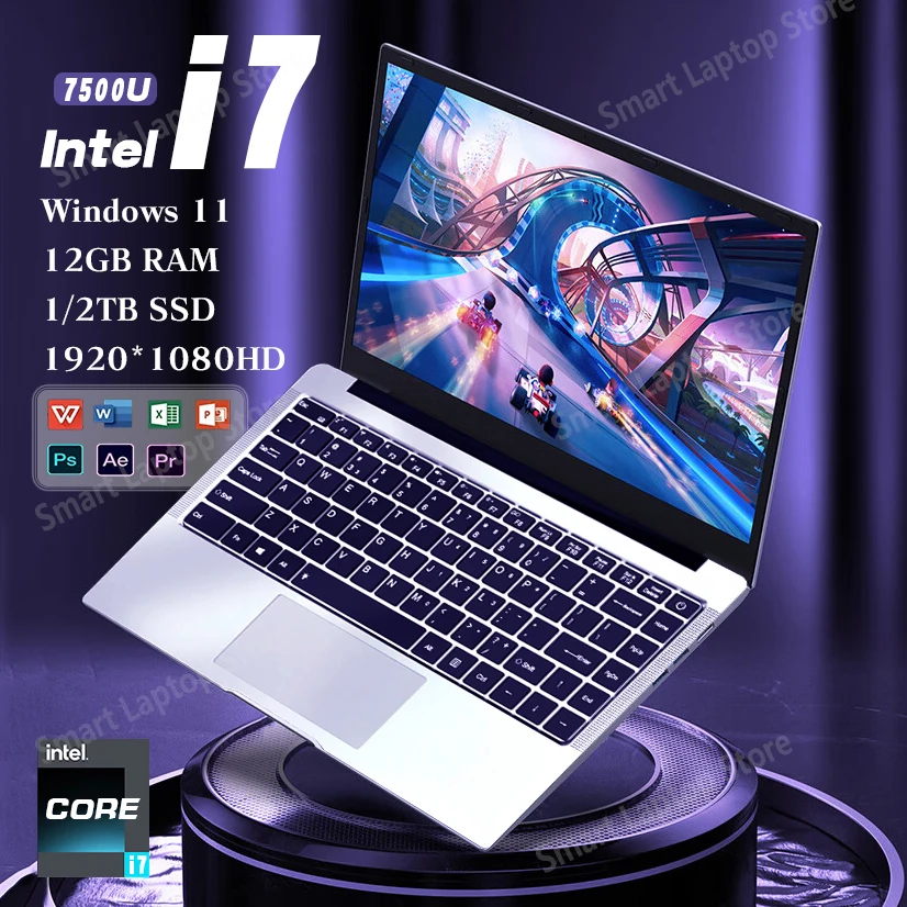 New Laptop Computer Windows 11 Intel Core i7 7500U 2024 Notebook PC Gamer 12GB RAM 1TB SSD 1920*1080 Resolution Office Computer