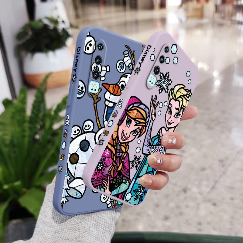 Frozen Anna Elsa Princess Huawei Phone Case For Y9S Y9A Y9 Nova Y70 9 8 P50 P40 P30 P20 Pro Lite E 5G Liquid Left Rope