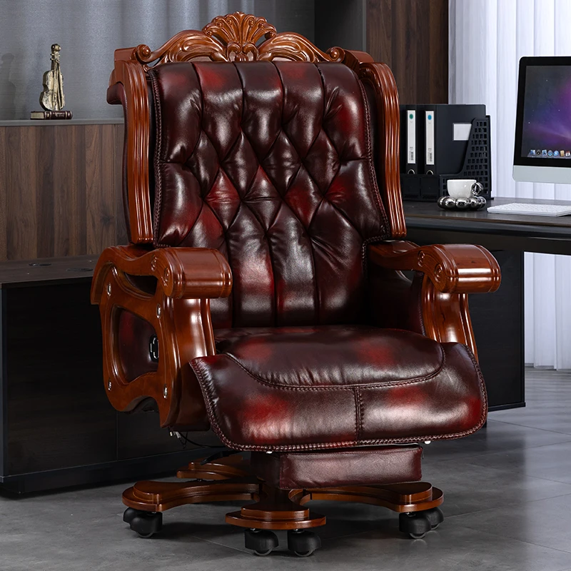 

Leather Wheels Office Chair Armrest Ottoman Massage Executive Swivel Chair Comfortable Designer Silla De Escritorio Furniture