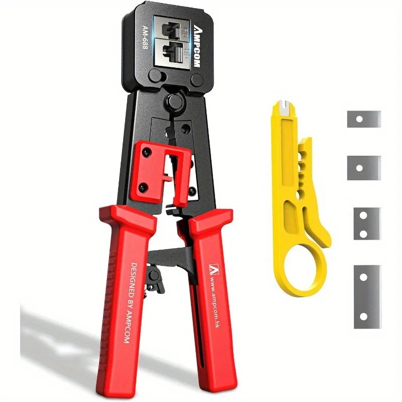 

ManualRJ45Crimping Belt Ratchet Mechanism - Hardened Steel Crimper Is SuitableCAT6a/6/5e/5/3，RJ45/RJ12/RJ11connecto