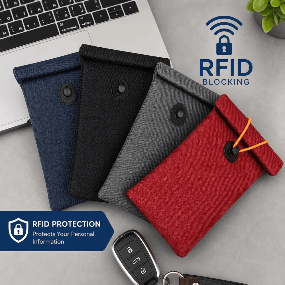 RFID Signal Blocking Bag Privacy Protection Durable Shielding Storage Bag Folding Wear-resistant Anti-Theft Key Fob Protector
