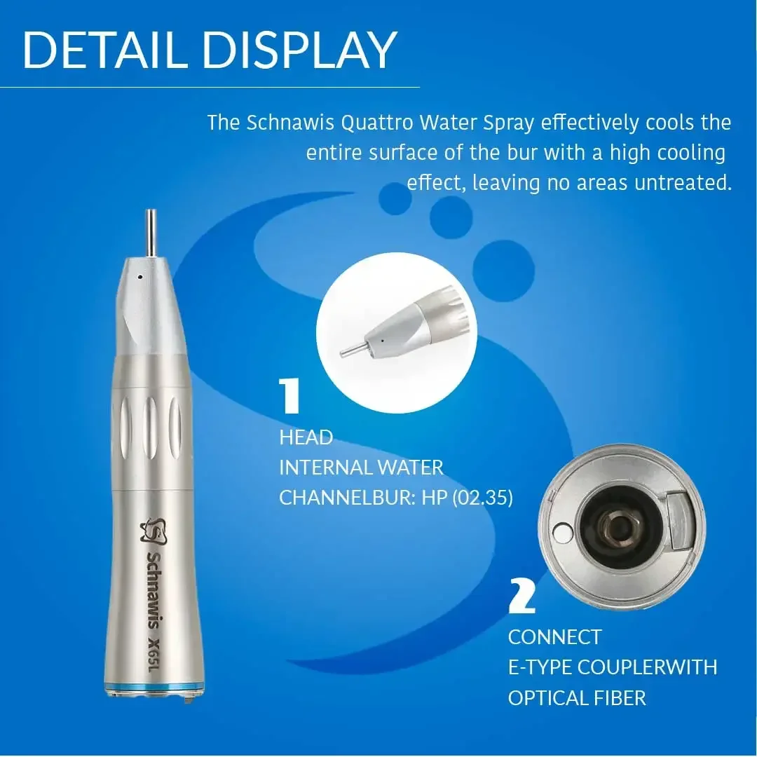 X65L Dentistry Straight Handpiece 1:1Blue Ring Straight Inner Water Handpiece with Optic Fiber Using for Dental Implant Surgery