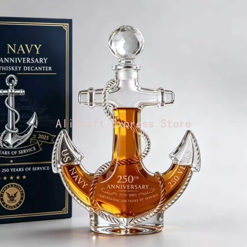 Unique Wine Decanter US Maritime 250th Anniversaries Whiskey Carafe Bourbon Aerator Decor for Fathers Men Husbands Bartenders