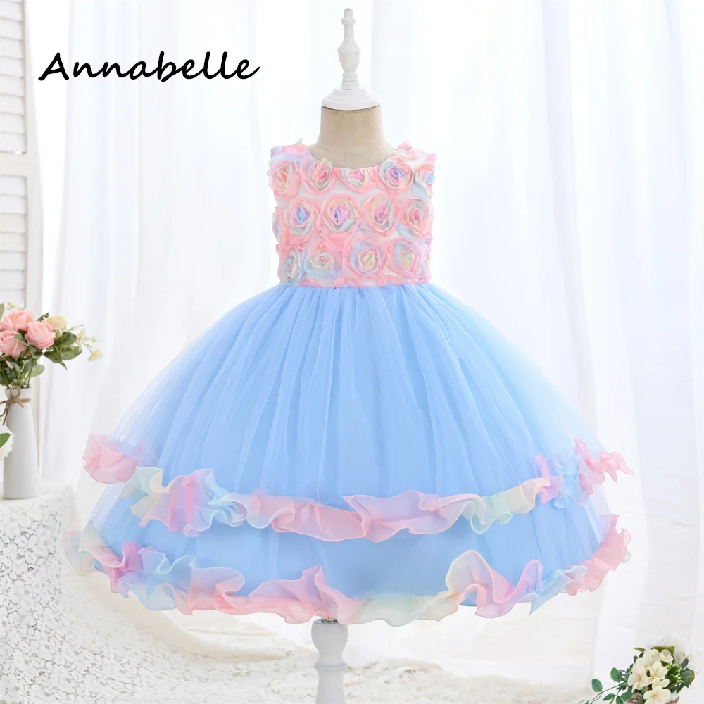 Annabelle Flower Girl Dress Puffy Flower Baby Wedding Party Bow Dress Priness Girl Bow abito da damigella d'onore 2024New vestidos