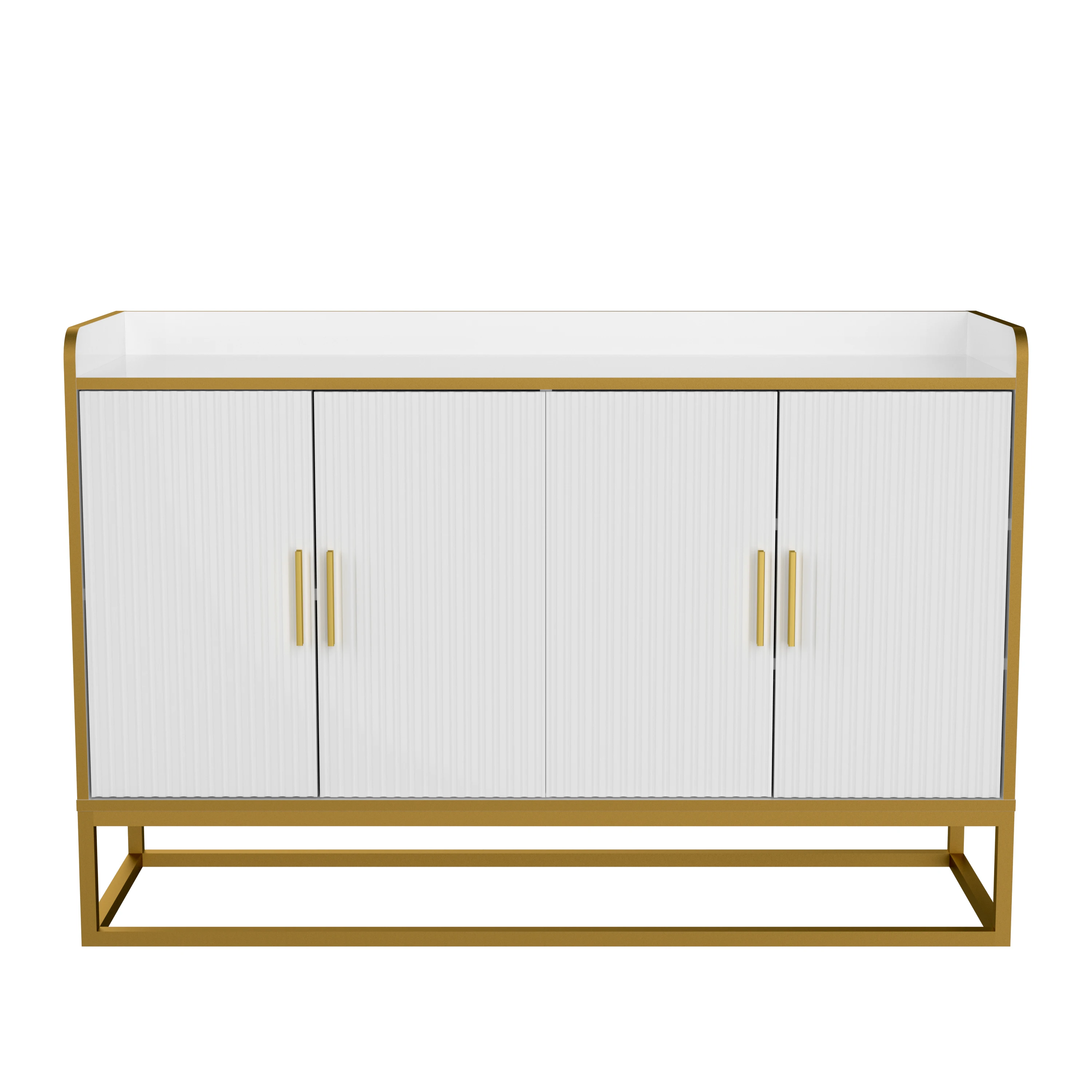 [Flash Sale]Modern Kitchen Buffet Storage Cabinet Cupboard White Gloss Sideboard with Metal Legs for Living Room Kitchen[US-W]