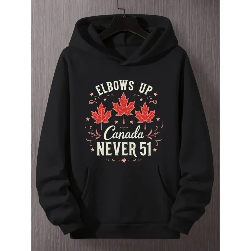 Men's Plus Size Hooded Sweatshirt with Canada Maple Leaf Bold Graphic Loose Fit Long Sleeve Non Stretch