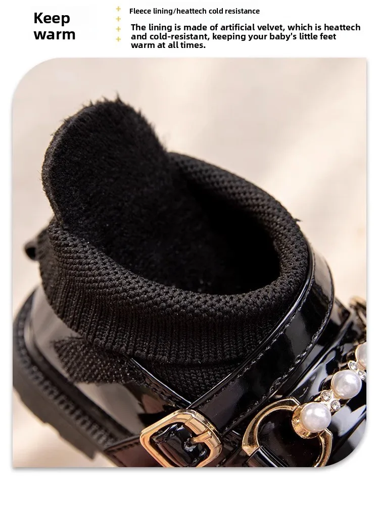 2026 Herbst Winter Neue Kinder-Kurzstiefel Mädchen Mode Lässige Sockenstiefel Prinzessin Kinder-Trend Lederschuhe Schwarz Vielseitig – Detail 6