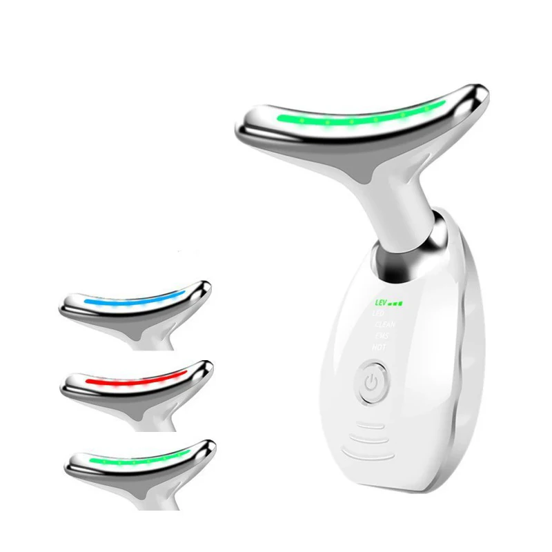 เครื่องนวดหน้า EMS พร้อมโฟตอนบำบัด ยกกระชับใบหน้าและลำคอ อุปกรณ์เสริมความงาม ลดเหนียง ลดริ้วรอยบริเวณลำคอ เครื่องนวดหน้า