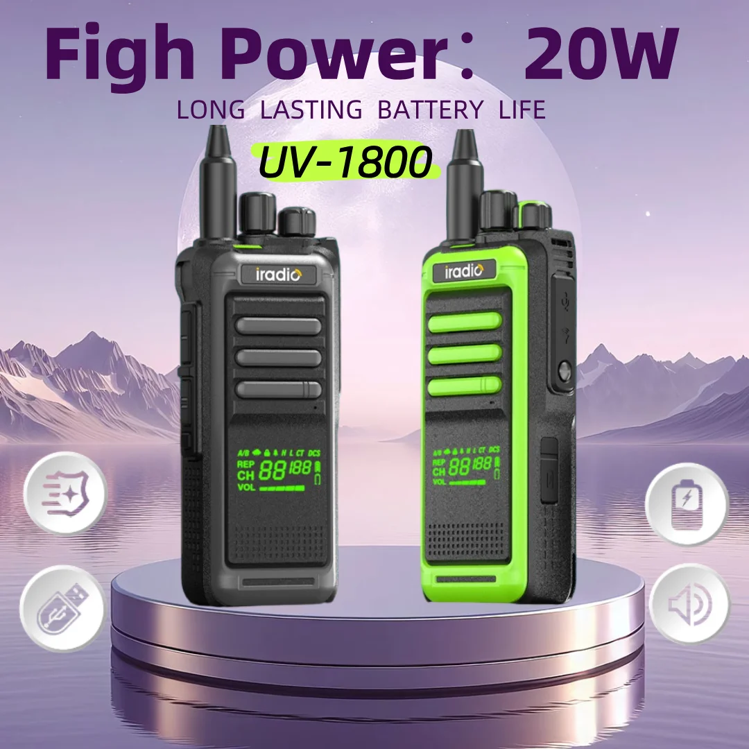 Iradio RT-1800 Walkie Talkie 20W 99CH Type-C VERBORGEN DISPLAYSCHERM TOT CTCSS DCS VOX VOX Monitor Scrambler Scannen Definbaar